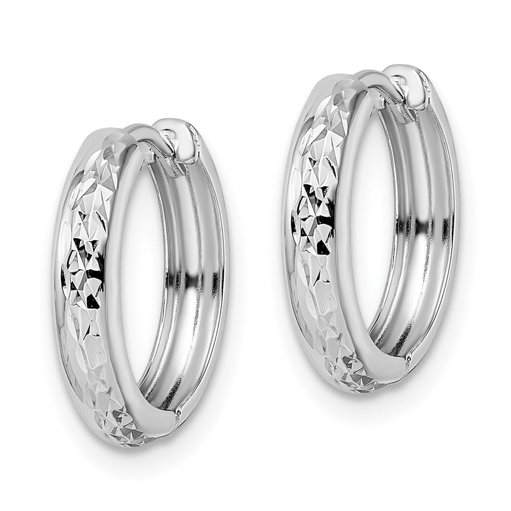 14K White Gold Polished Textured 3X15mm Hinged Hoop Earrings