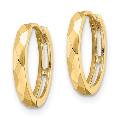 14K Yellow Gold Polished Faceted 2X14mm Hinged Hoop Earrings