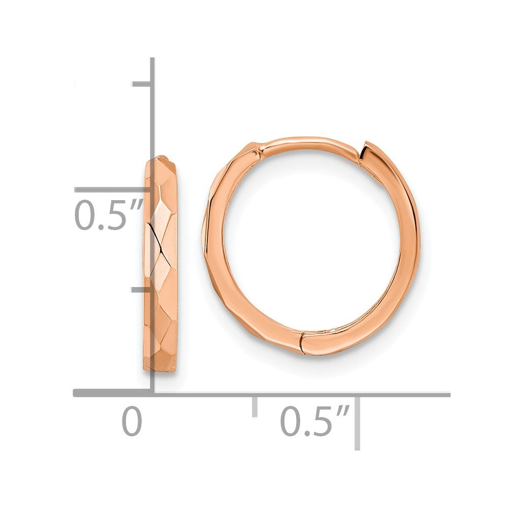 14K Rose Gold Polished Faceted 2X14mm Hinged Hoop Earrings