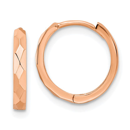 14K Rose Gold Polished Faceted 2X14mm Hinged Hoop Earrings