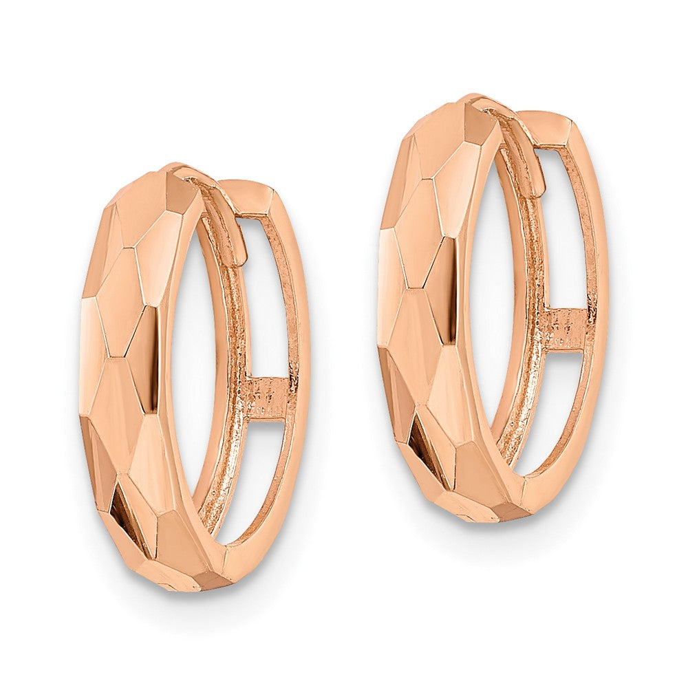 14K Rose Gold Polished Faceted 3X15mm Hinged Hoop Earrings