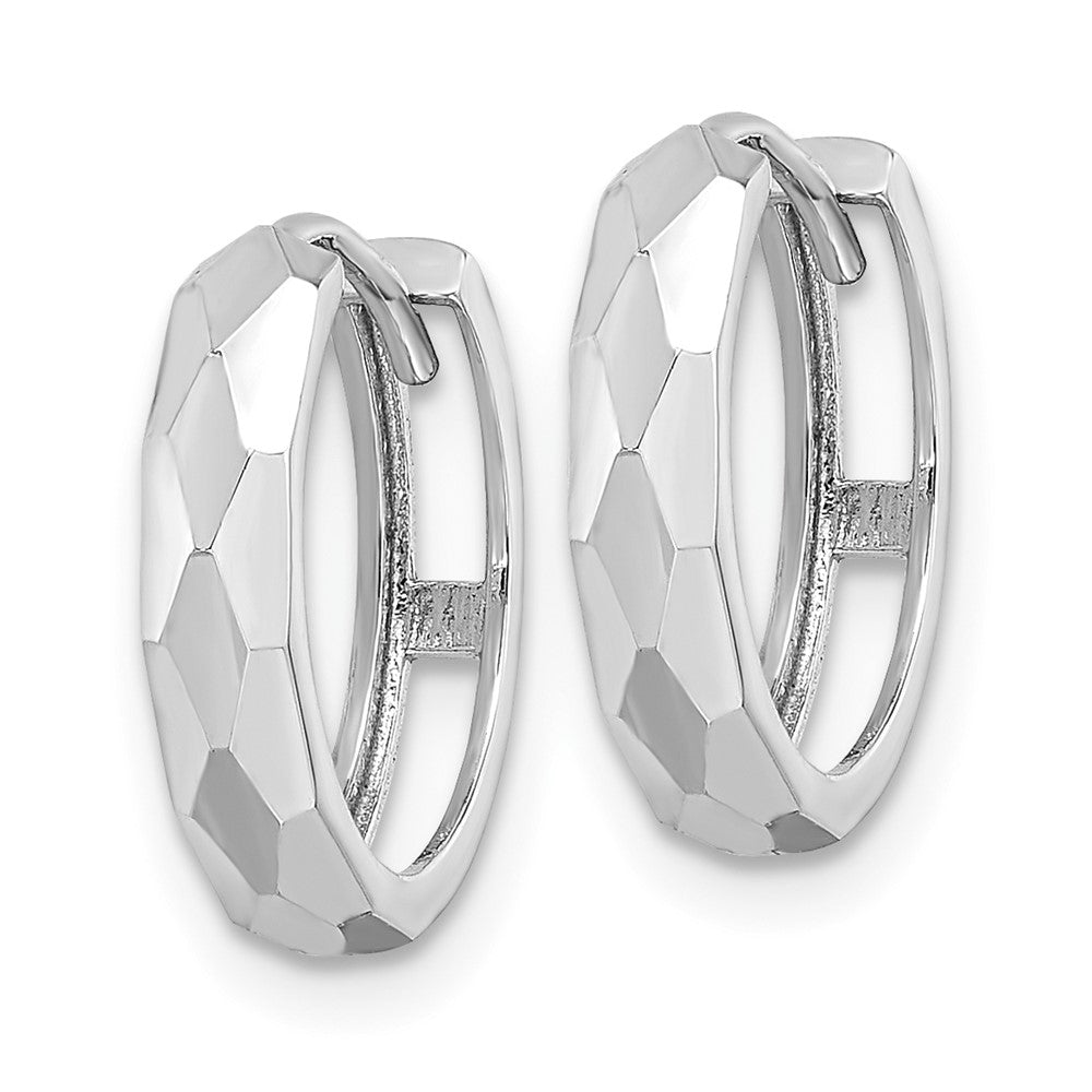 14K White Gold Polished Faceted 3X15mm Hinged Hoop Earrings