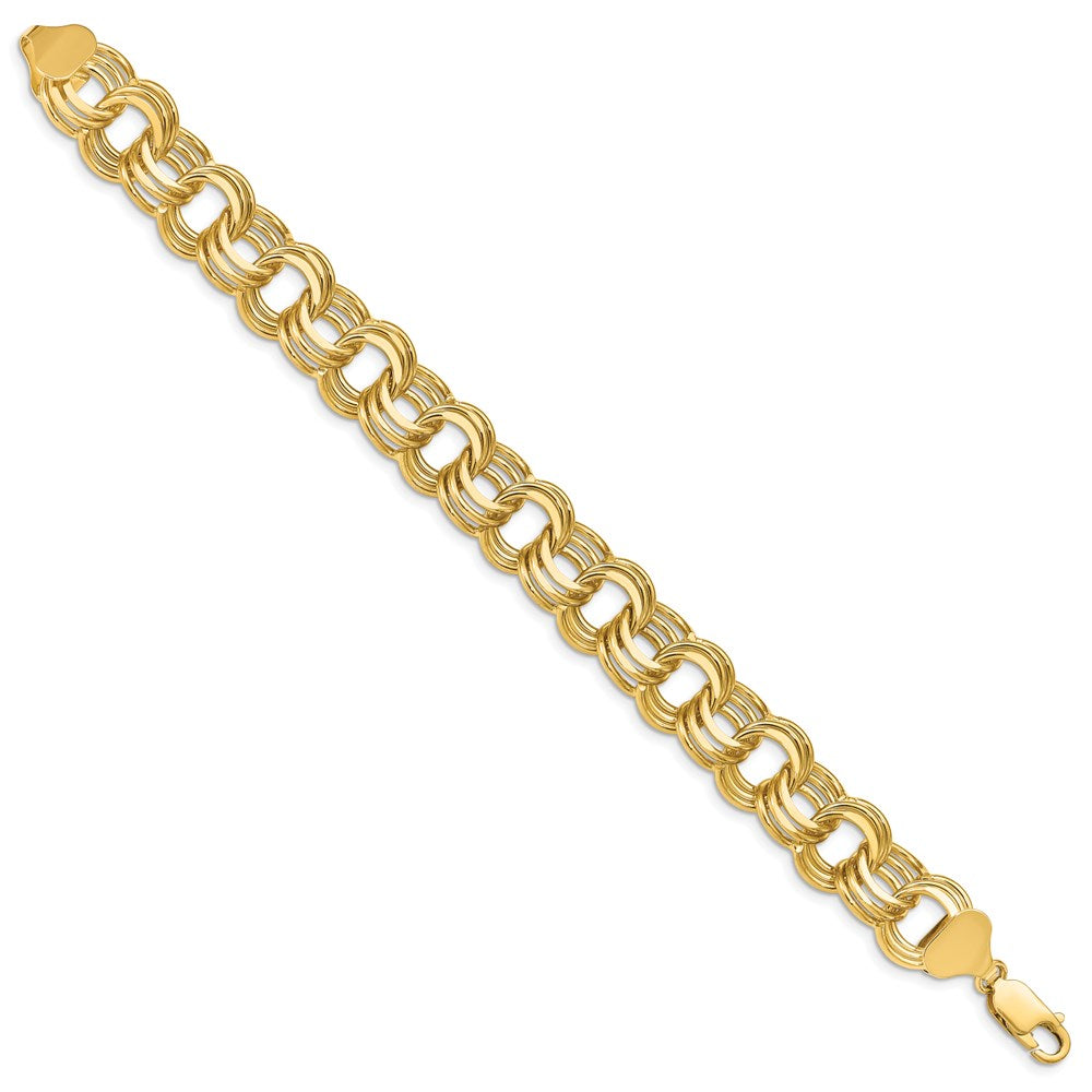8.5 Inch 14K Triple Link Charm Bracelet