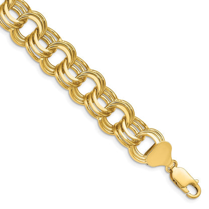 8.5 Inch 14K Triple Link Charm Bracelet