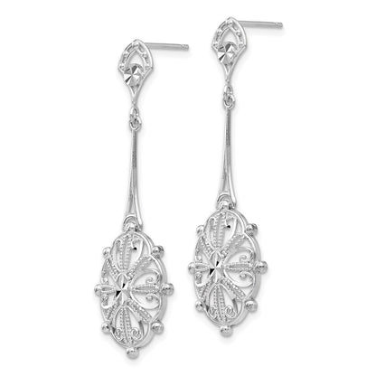 14K White Gold Diamond-Cut Filigree Earrings