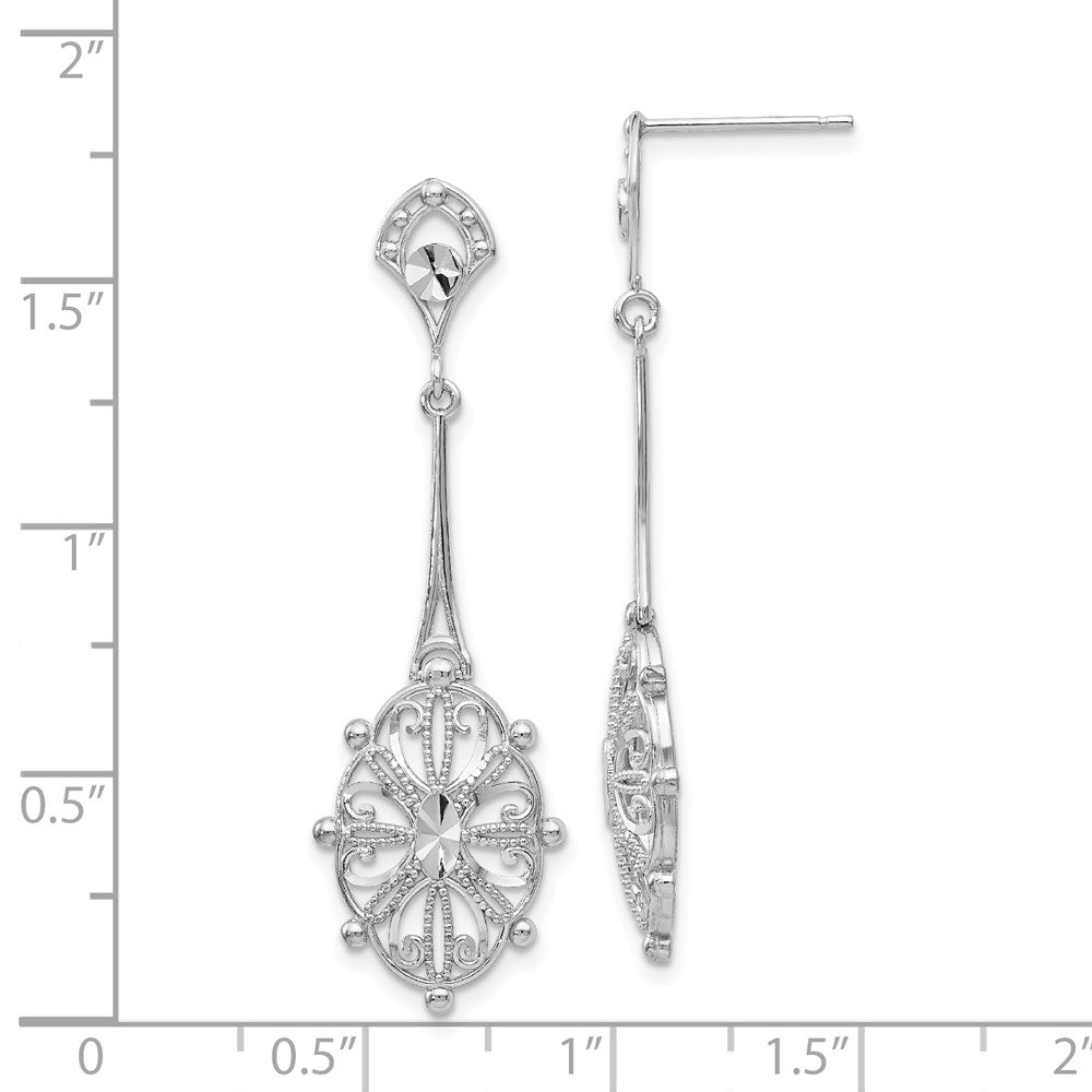 14K White Gold Diamond-Cut Filigree Earrings