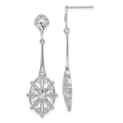 14K White Gold Diamond-Cut Filigree Earrings