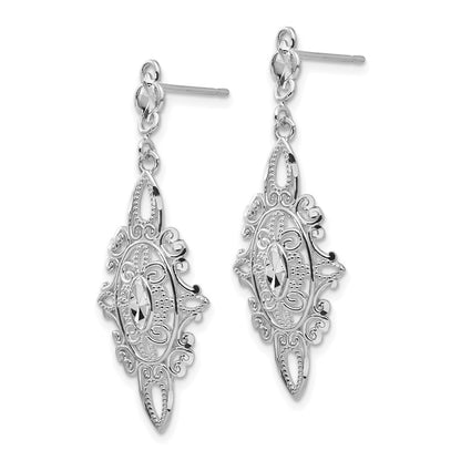 14K White Gold Diamond-Cut Filigree Dangle Earrings