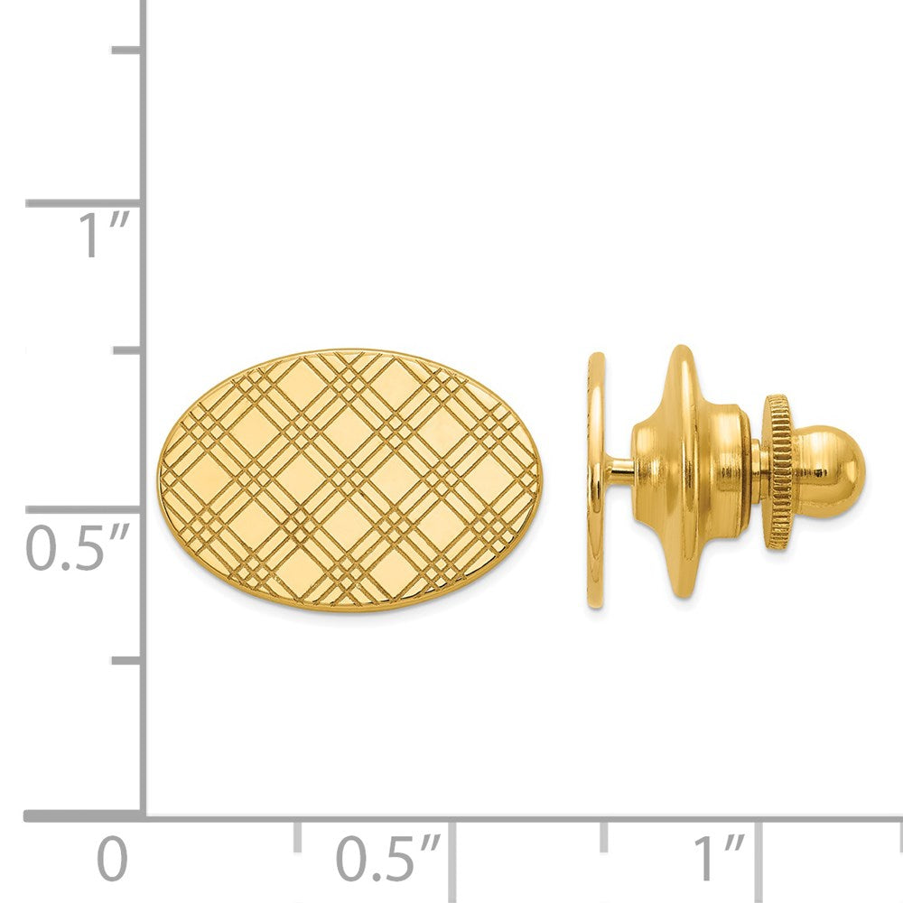 14K Yellow Gold Men'S Checkered Pattern Oval Tie Tac