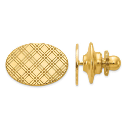 14K Yellow Gold Men'S Checkered Pattern Oval Tie Tac