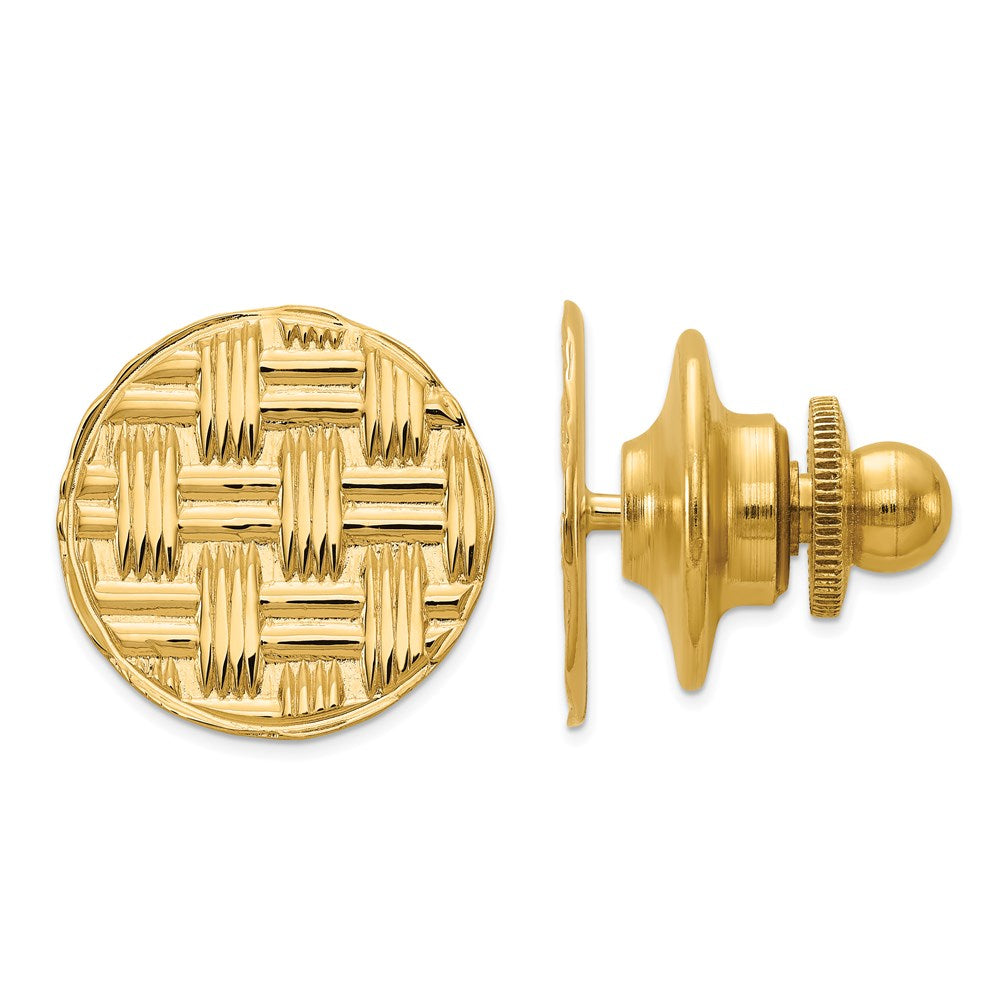 14K Yellow Gold Men'S Circular Basketweave Textured Tie Tac