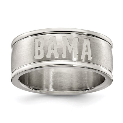 Stainless Steel Univ Of Alabama Logo Band Ring