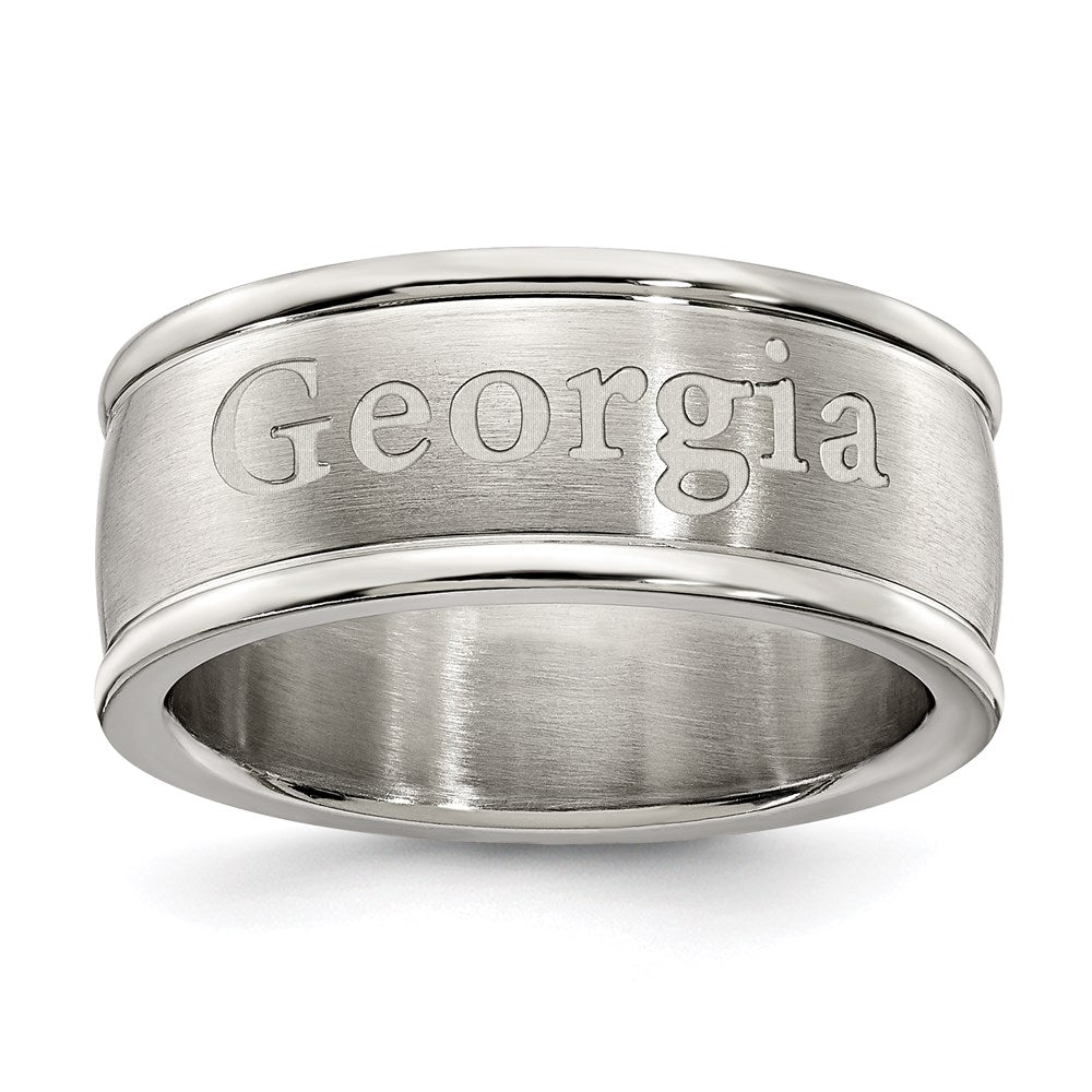 Stainless Steel Univ Of Georgia Logo Band Ring