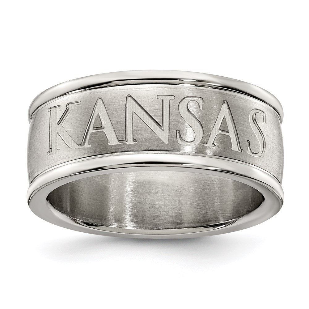Stainless Steel Uinv Of Kansas Logo Band Ring