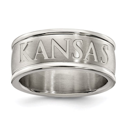 Stainless Steel Uinv Of Kansas Logo Band Ring