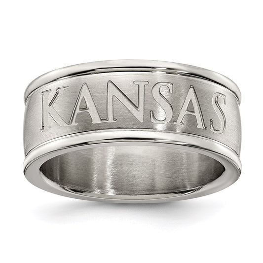 Stainless Steel Uinv Of Kansas Logo Band Ring