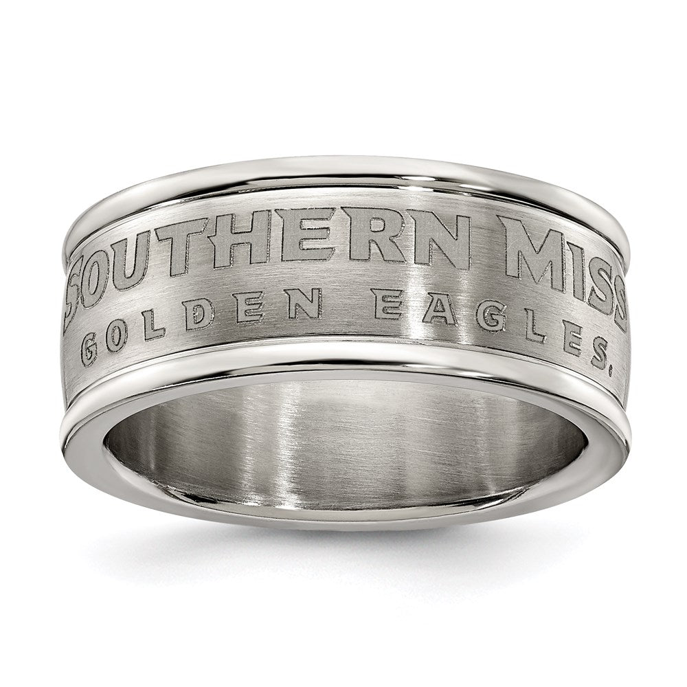Stainless Steel Univ Of Southern Miss Logo Band Ring