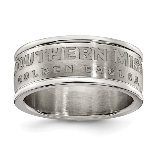 Stainless Steel Univ Of Southern Miss Logo Band Ring