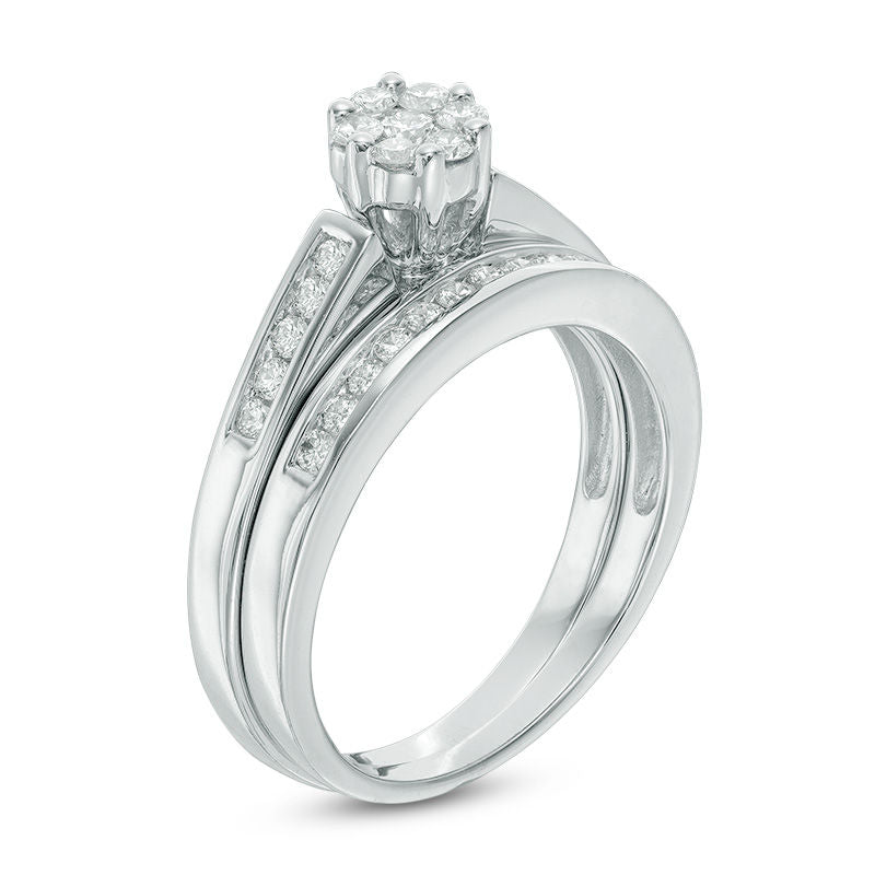 1/2 CT. T.W. Diamond Flower Bridal Set in 14K White Gold