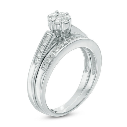 1/2 CT. T.W. Diamond Flower Bridal Set in 14K White Gold