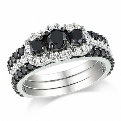 2 CT. T.W. Enhanced Black and White Diamond Bridal Set in 14K White Gold