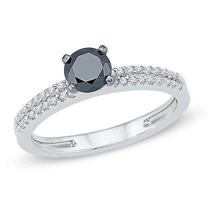 3/4 CT. T.W. Enhanced Black and White Diamond Bridal Set in 14K White Gold