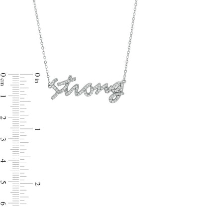 White Lab-Created Sapphire Cursive "Strong" Necklace in Sterling Silver