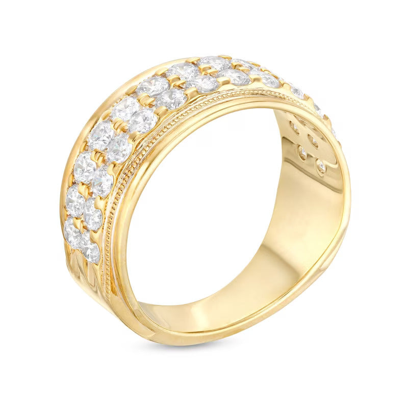 Men's 2 CT. T.W. Natural Diamond Raised Double Row Wedding Anniversary Band in 10K Yellow Gold