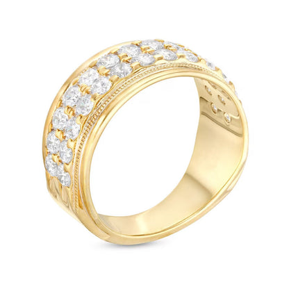 Men's 2 CT. T.W. Natural Diamond Raised Double Row Wedding Anniversary Band in 10K Yellow Gold