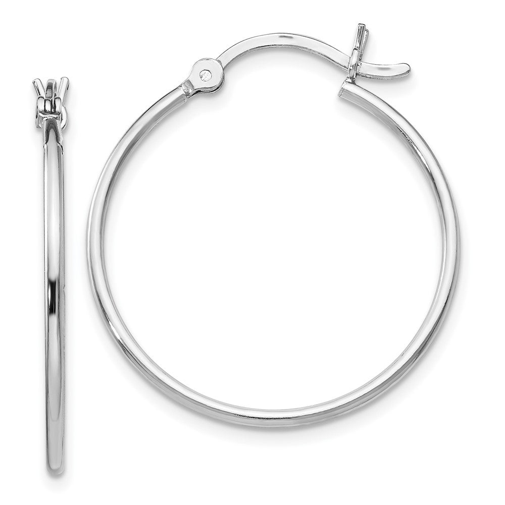 Sterling Silver Rhodium Plated Polished Hinged Hoop Earrings