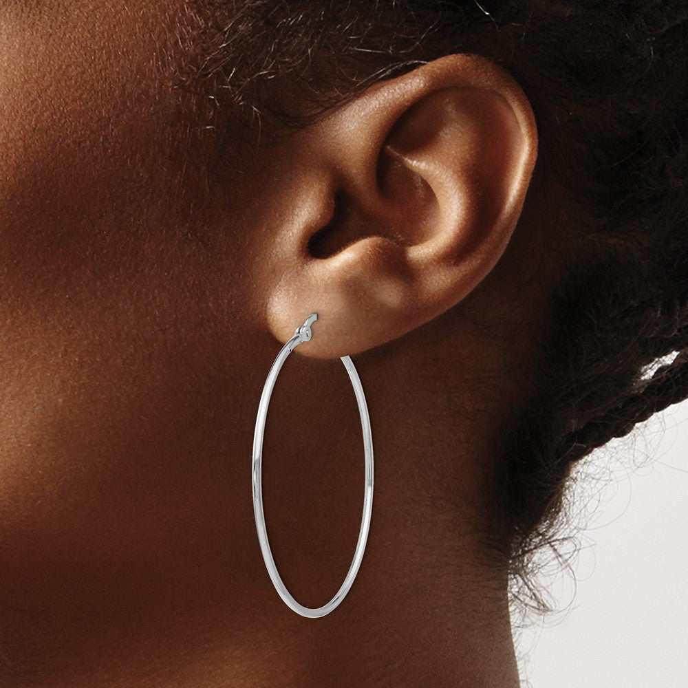 Sterling Silver Rhodium Plated Polished Hinged Hoop Earrings