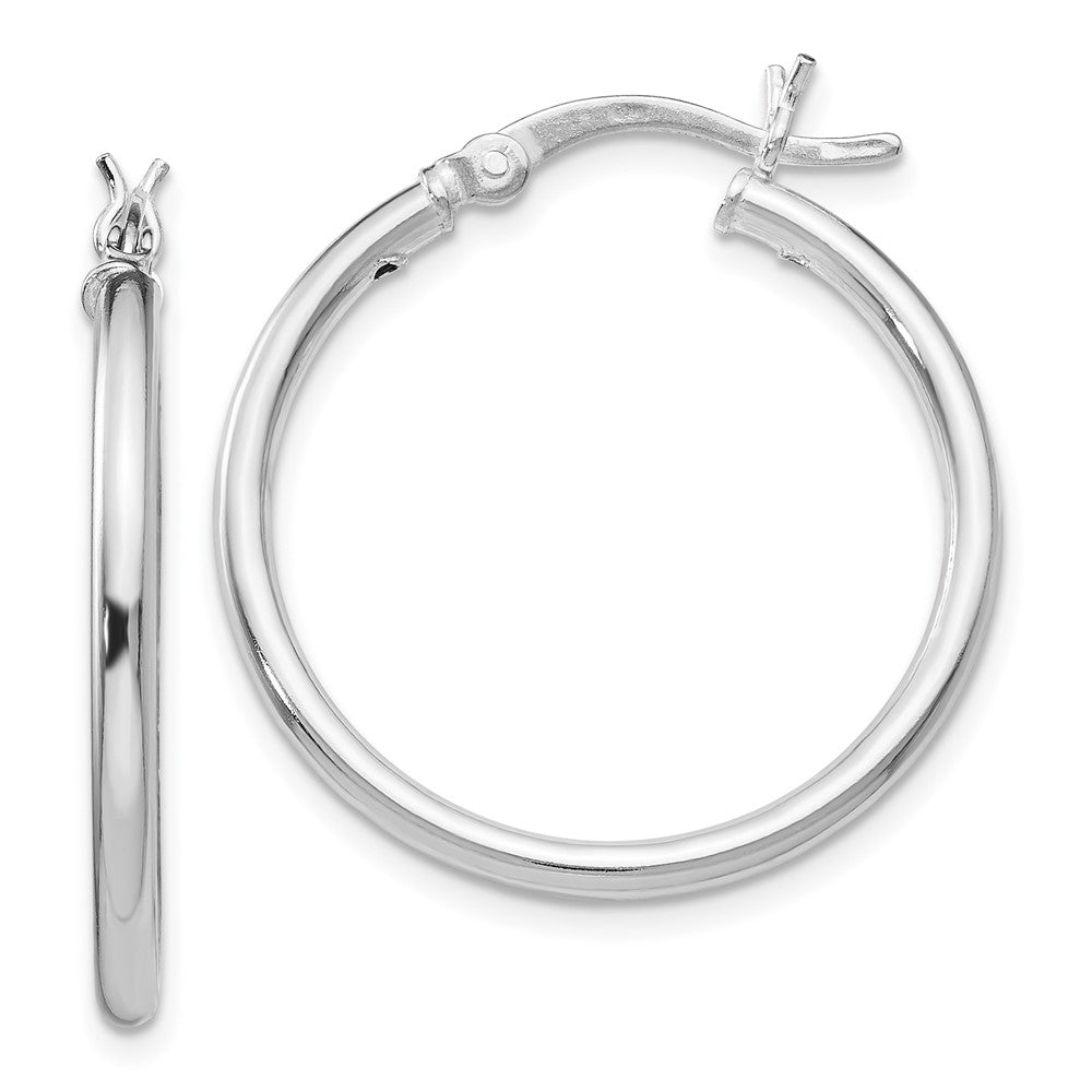 Sterling Silver Rhodium Plated Polished Hinged Hoop Earrings