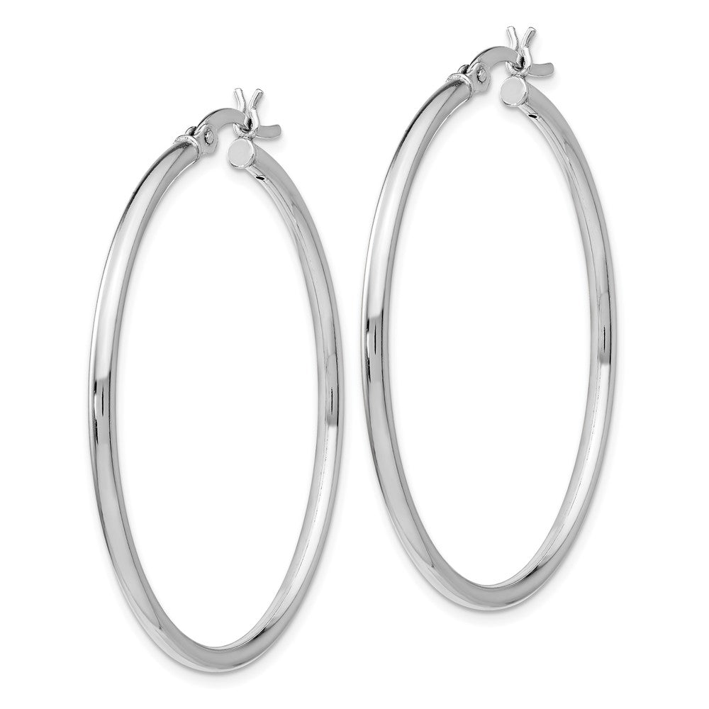 Sterling Silver Rhodium Plated Polished Hinged Hoop Earrings