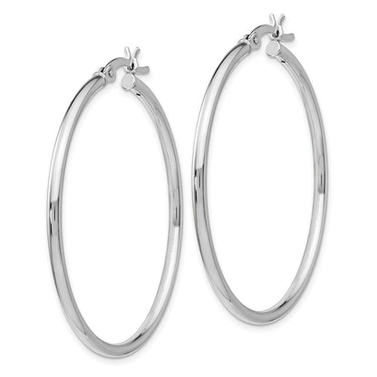 Sterling Silver Rhodium Plated Polished Hinged Hoop Earrings