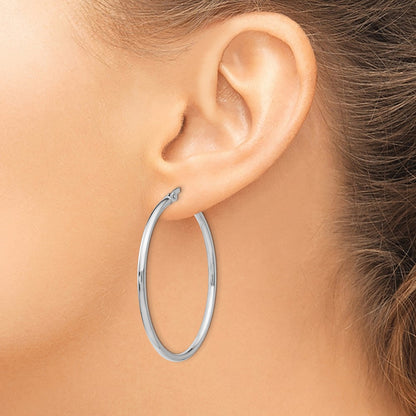 Sterling Silver Rhodium Plated Polished Hinged Hoop Earrings