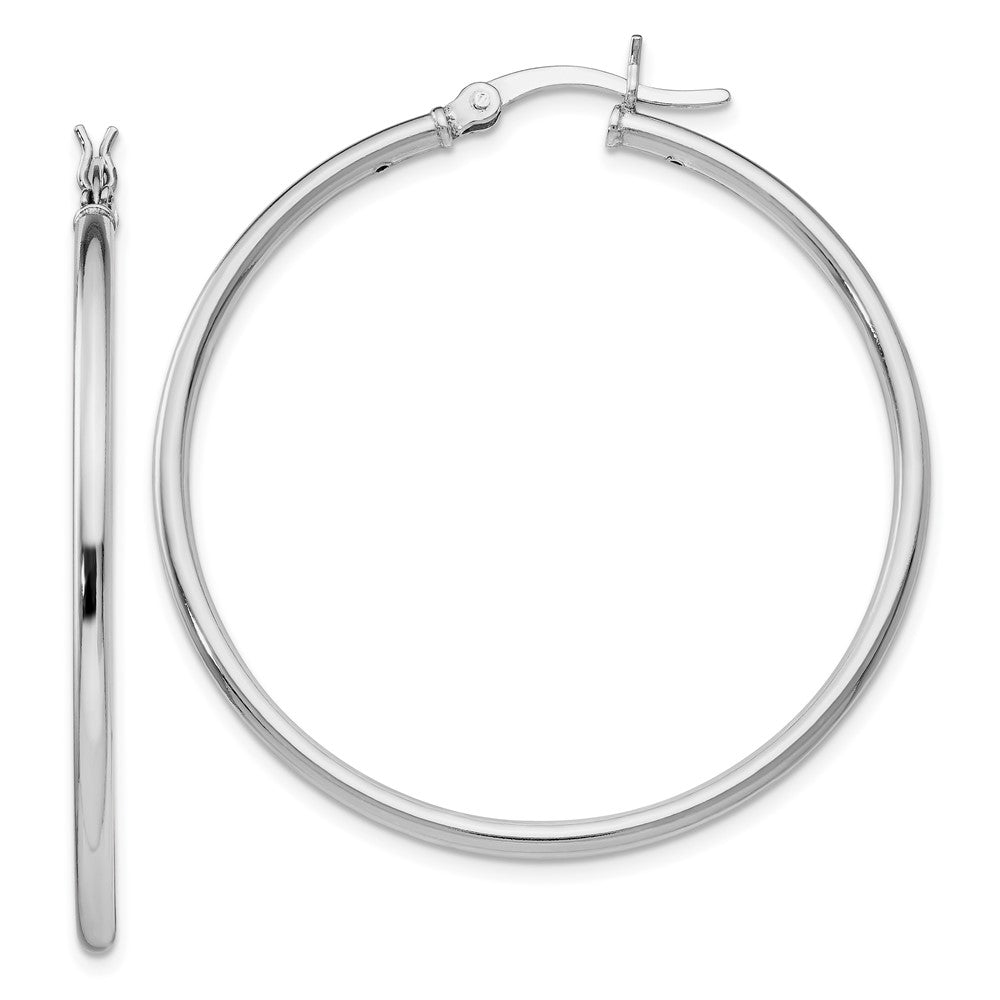 Sterling Silver Rhodium Plated Polished Hinged Hoop Earrings