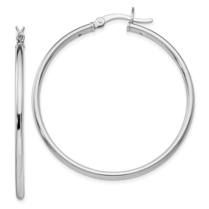 Sterling Silver Rhodium Plated Polished Hinged Hoop Earrings