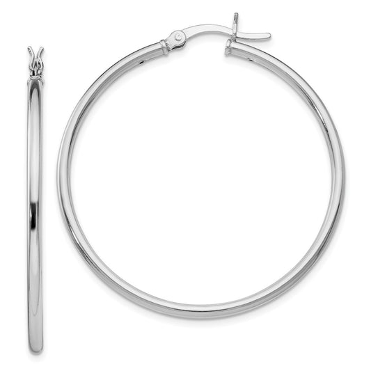 Sterling Silver Rhodium Plated Polished Hinged Hoop Earrings
