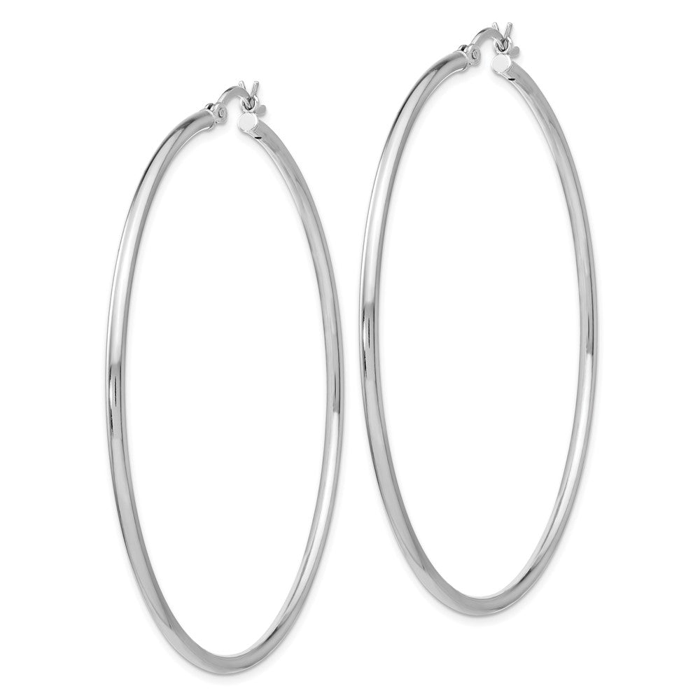 Sterling Silver Rhodium Plated Polished Hinged Hoop Earrings