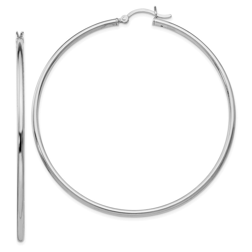 Sterling Silver Rhodium Plated Polished Hinged Hoop Earrings