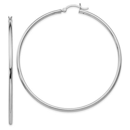 Sterling Silver Rhodium Plated Polished Hinged Hoop Earrings
