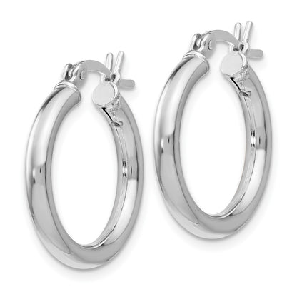 Sterling Silver Rhodium Plated Polished Hinged Hoop Earrings