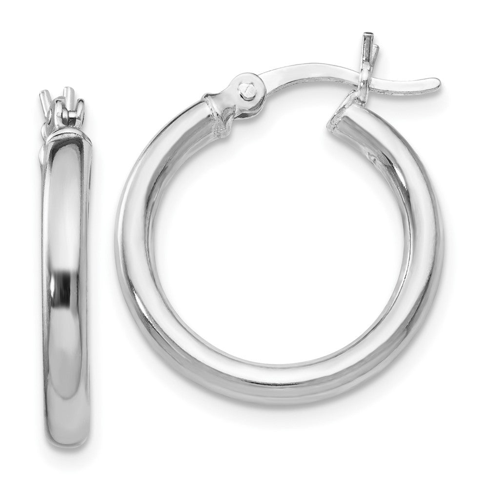 Sterling Silver Rhodium Plated Polished Hinged Hoop Earrings