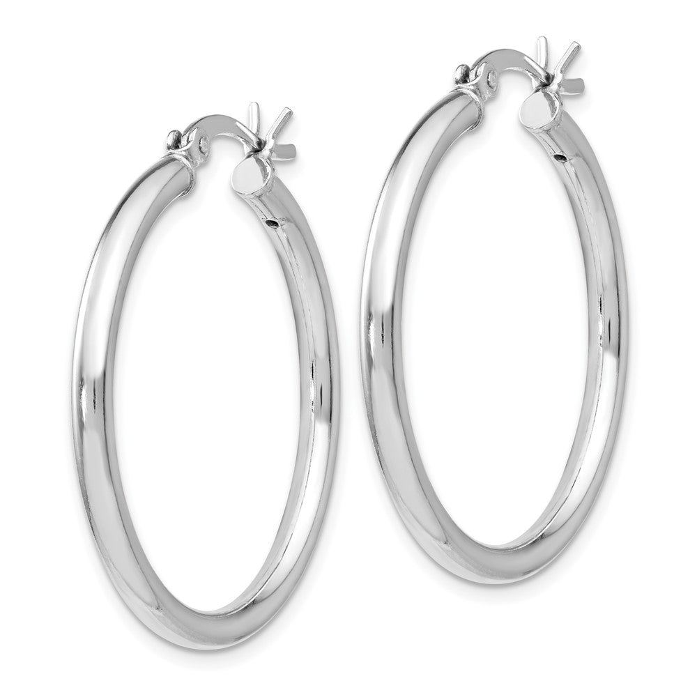 Sterling Silver Rhodium Plated Polished Hinged Hoop Earrings