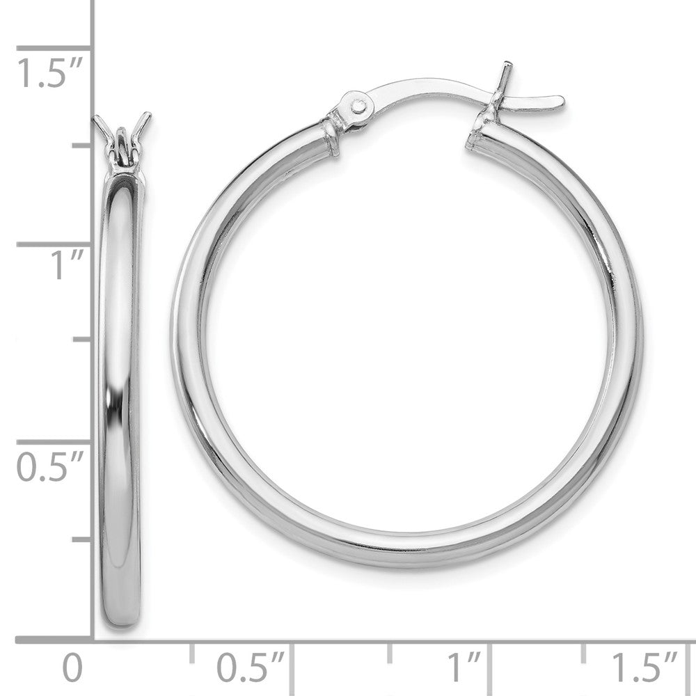 Sterling Silver Rhodium Plated Polished Hinged Hoop Earrings