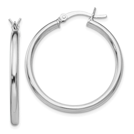 Sterling Silver Rhodium Plated Polished Hinged Hoop Earrings