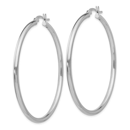 Sterling Silver Rhodium Plated Polished Hinged Hoop Earrings