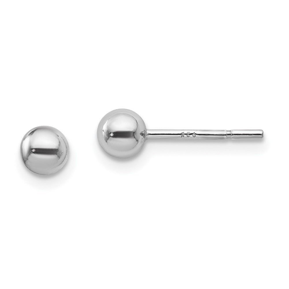 Sterling Silver Rhodium Plated 4mm Polished Ball Post Earrings