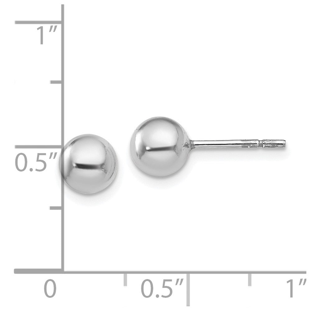 Sterling Silver Rh Plated 6mm Polished Ball Post Earrings