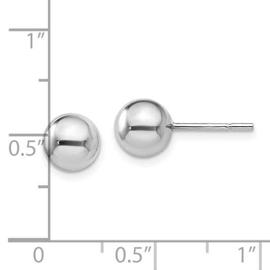Sterling Silver Rh Plated 7mm Polished Ball Post Earrings